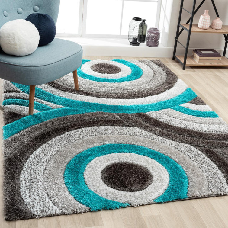 Orren Ellis Koo Power Loom Performance Turquoise/Gray Rug & Reviews Wayfair
